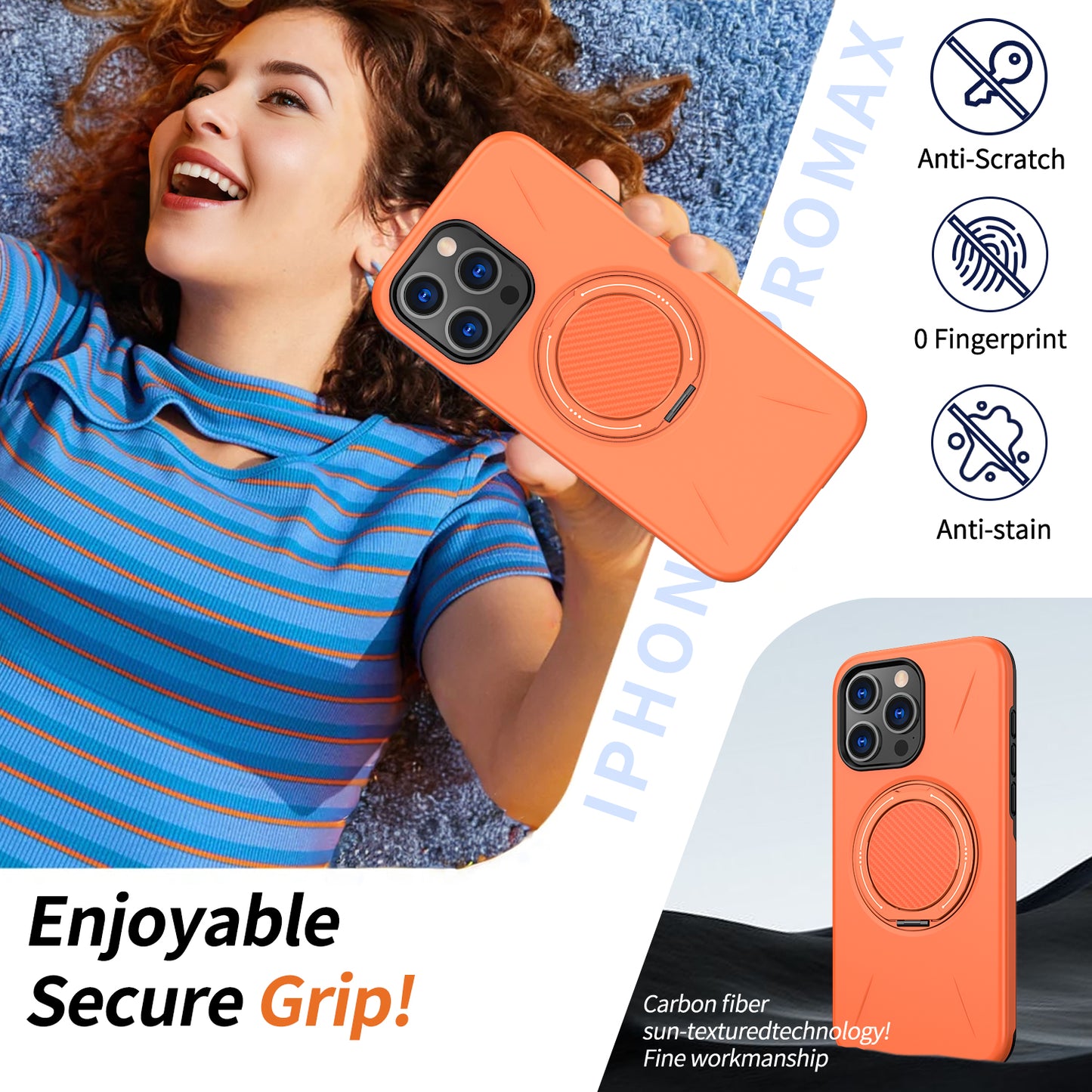 For iPhone 15 Pro Magnetic Case Rotating Kickstand TPU + PC Phone Cover