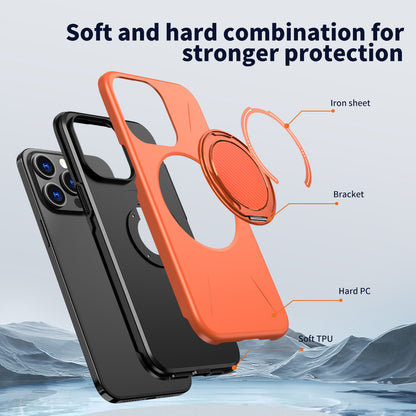 For iPhone 15 Pro Magnetic Case Rotating Kickstand TPU + PC Phone Cover
