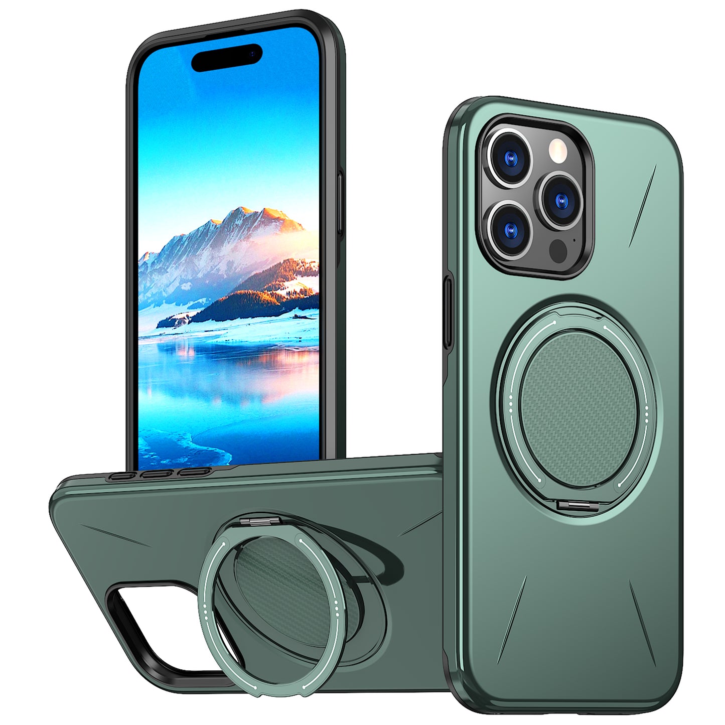 For iPhone 15 Pro Magnetic Case Rotating Kickstand TPU + PC Phone Cover