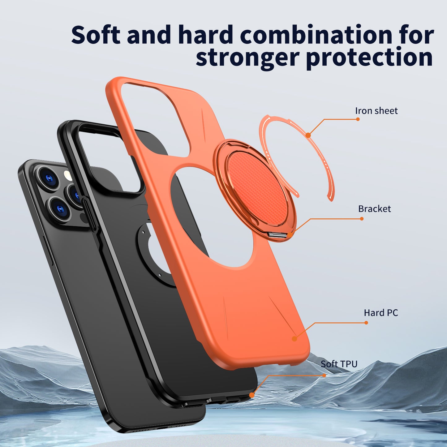 For iPhone 15 Pro Max Magnetic Case Rotating Kickstand TPU + PC Phone Cover