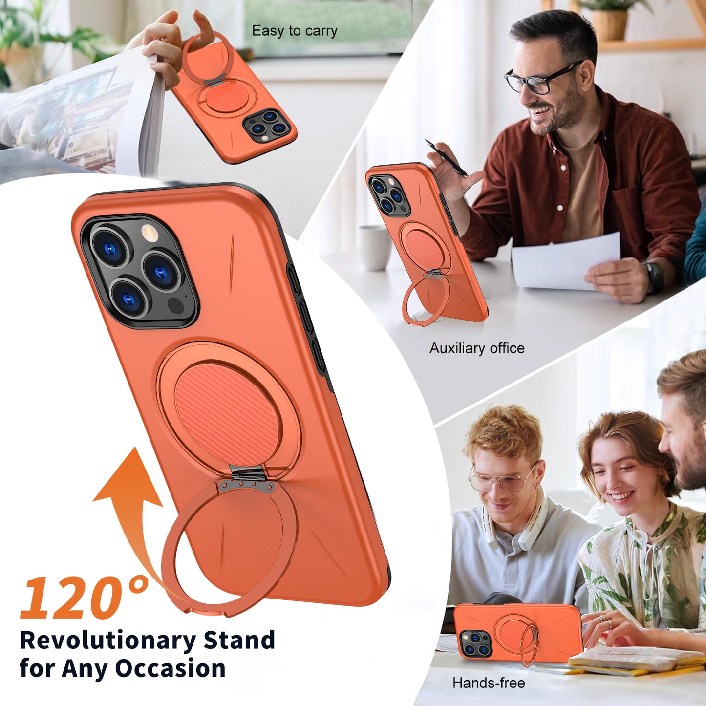 For iPhone 15 Pro Max Magnetic Case Rotating Kickstand TPU + PC Phone Cover