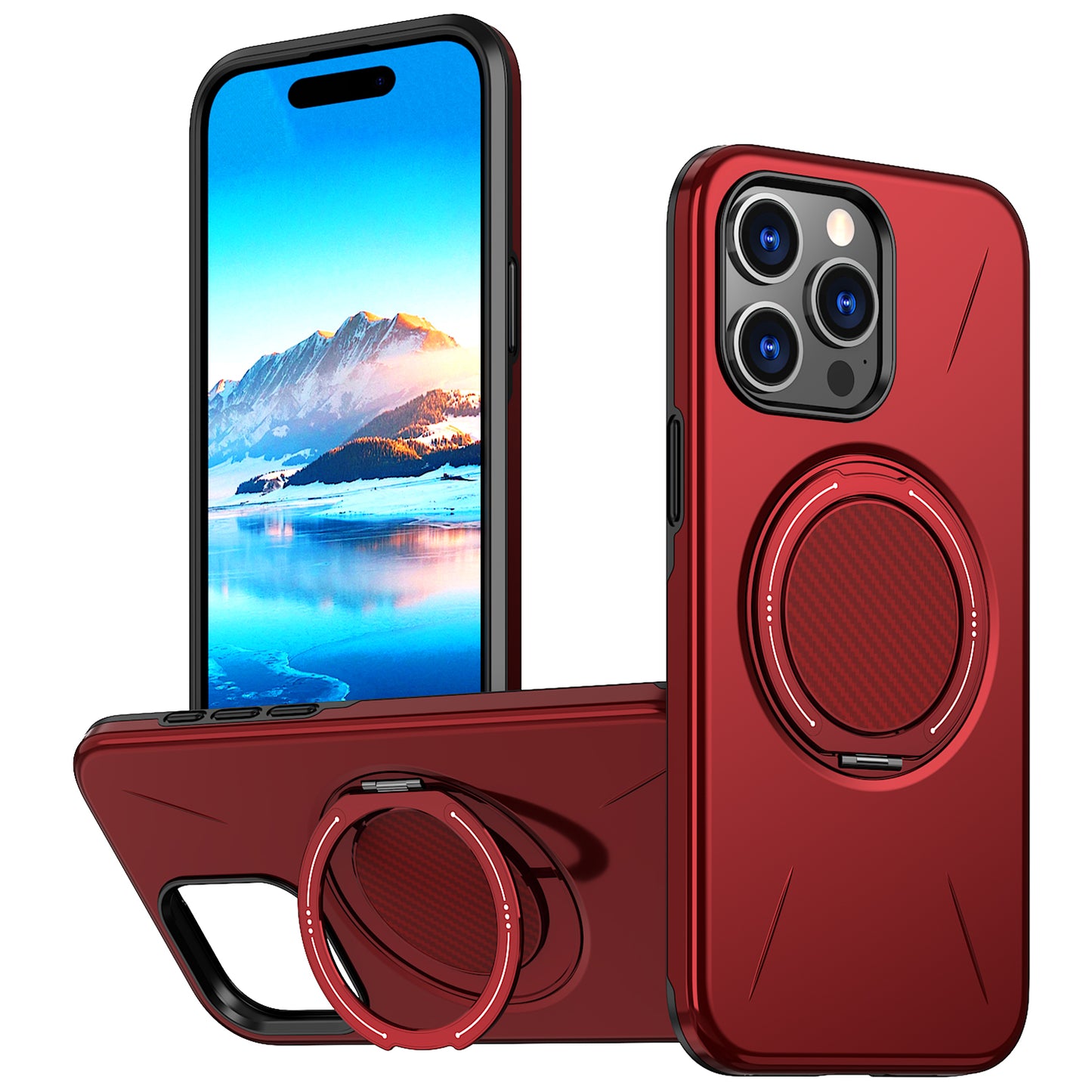 For iPhone 15 Pro Max Magnetic Case Rotating Kickstand TPU + PC Phone Cover