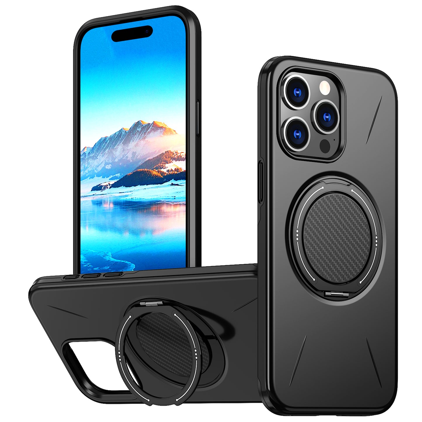 For iPhone 15 Pro Max Magnetic Case Rotating Kickstand TPU + PC Phone Cover