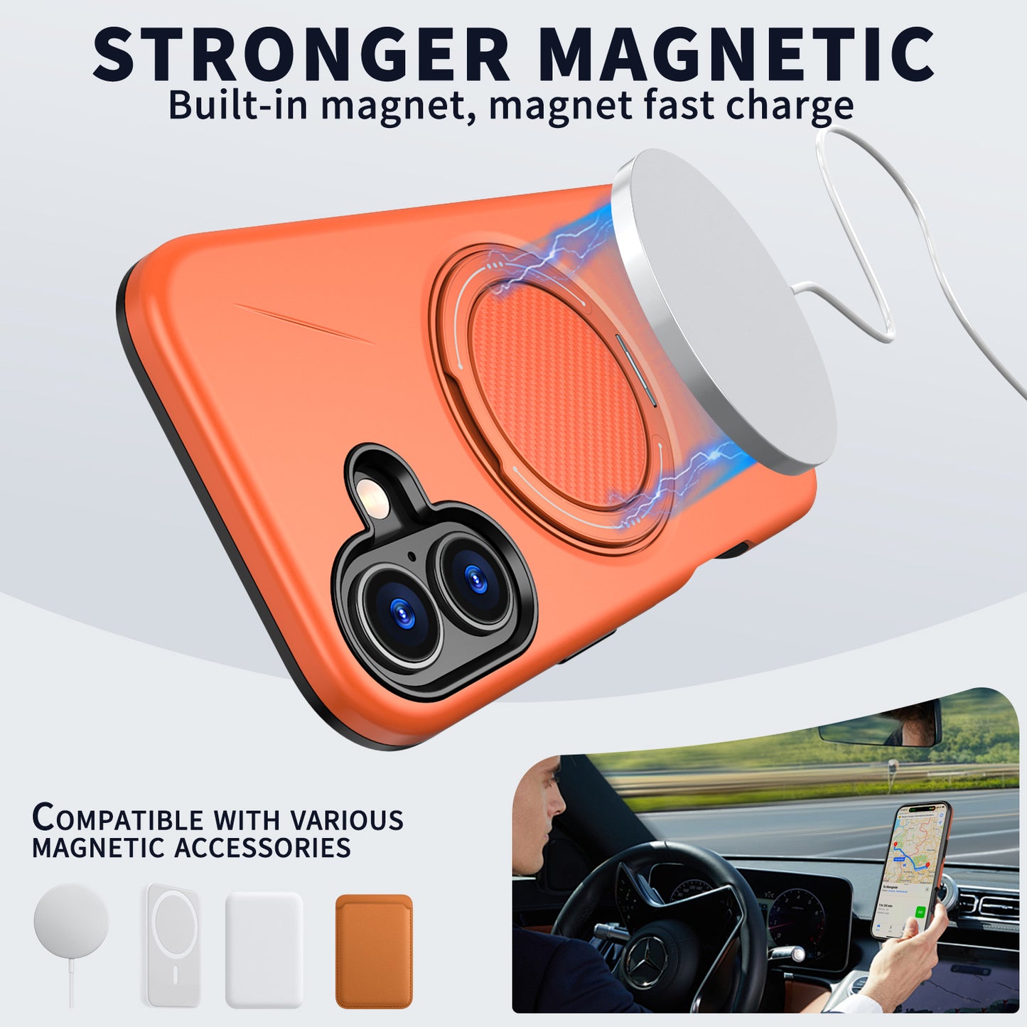 For iPhone 16 Magnetic Case Rotating Kickstand TPU + PC Phone Cover