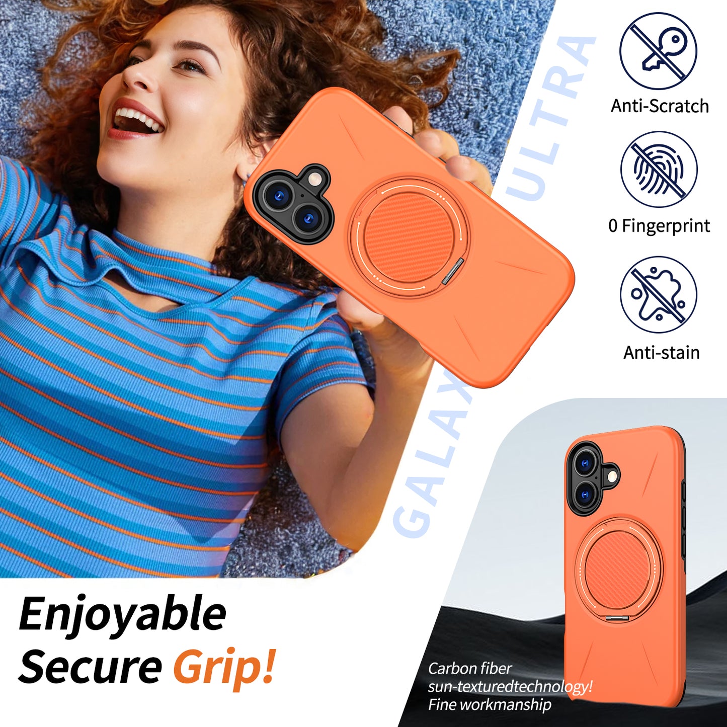 For iPhone 16 Magnetic Case Rotating Kickstand TPU + PC Phone Cover