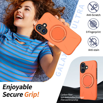 For iPhone 16 Magnetic Case Rotating Kickstand TPU + PC Phone Cover