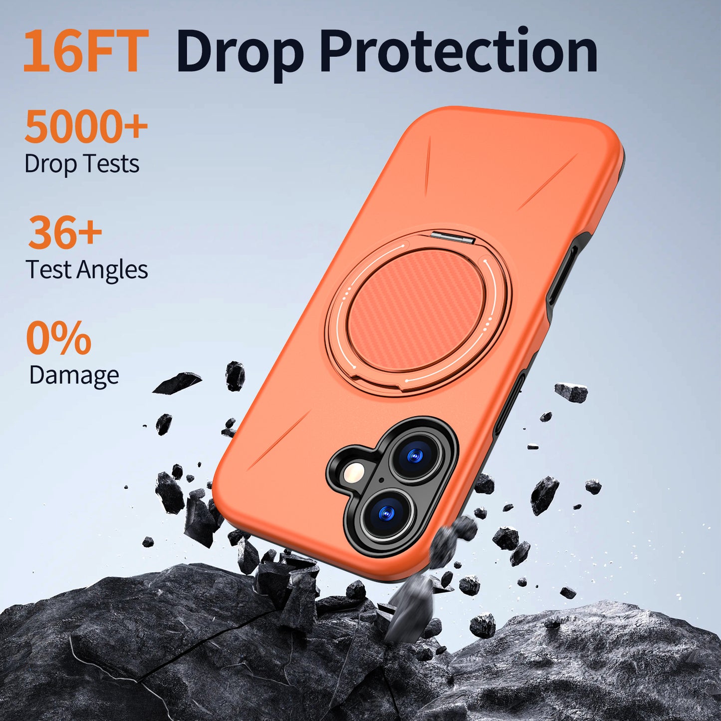For iPhone 16 Magnetic Case Rotating Kickstand TPU + PC Phone Cover