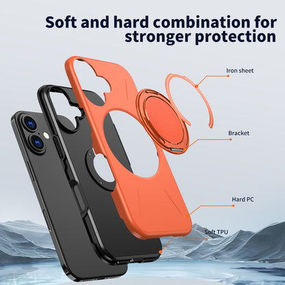 For iPhone 16 Magnetic Case Rotating Kickstand TPU + PC Phone Cover