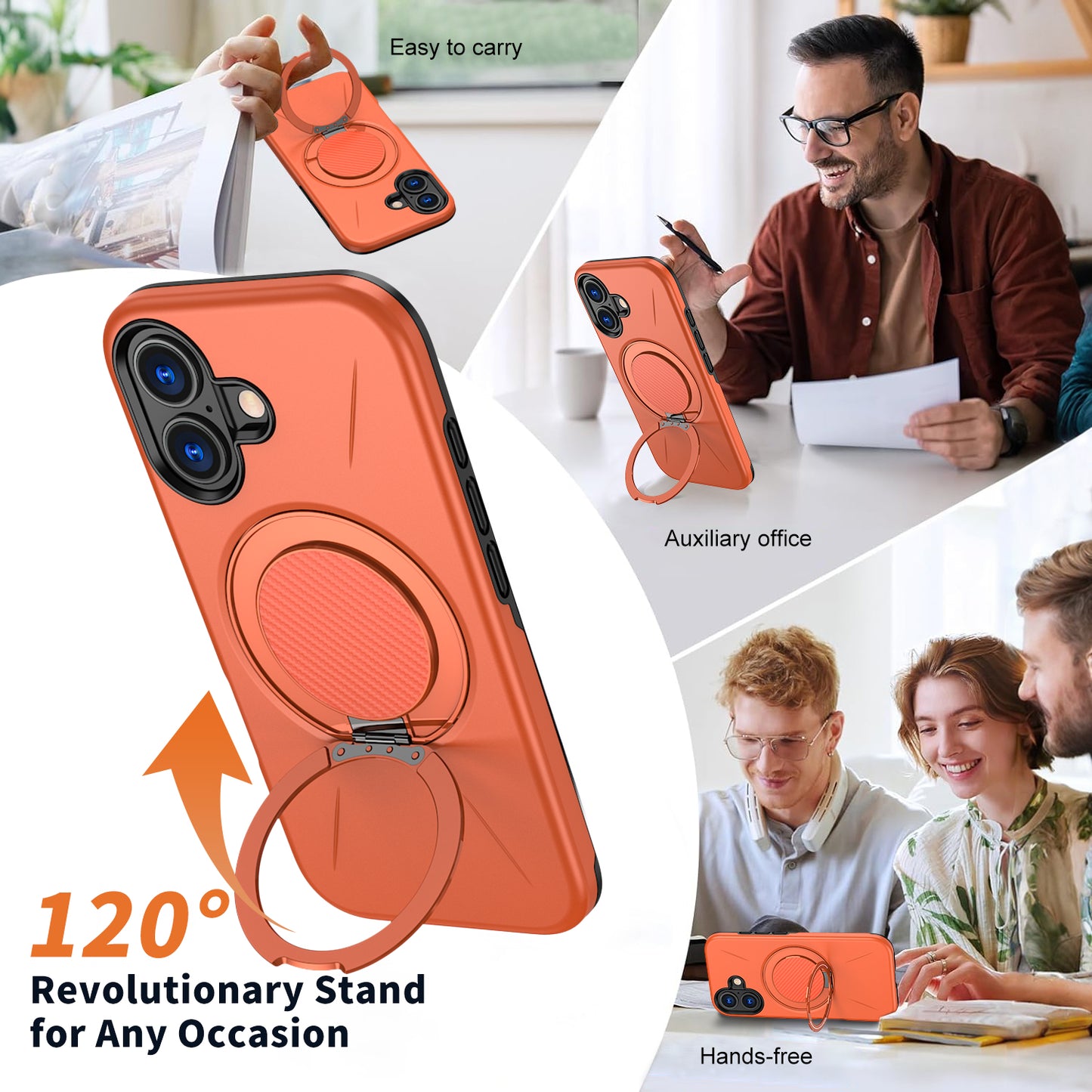 For iPhone 16 Magnetic Case Rotating Kickstand TPU + PC Phone Cover