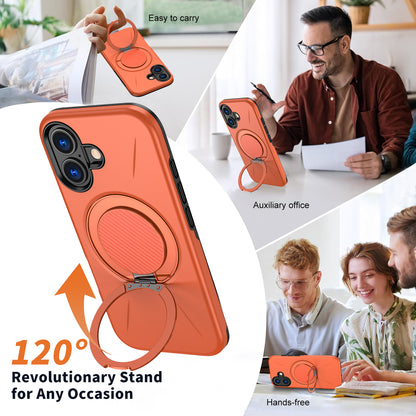 For iPhone 16 Magnetic Case Rotating Kickstand TPU + PC Phone Cover