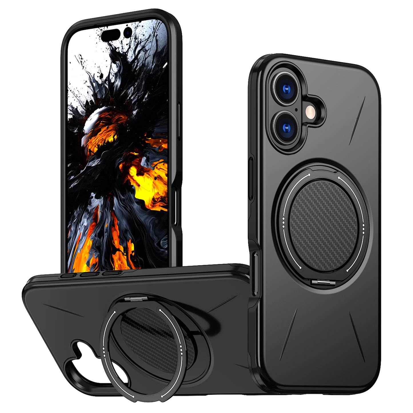 For iPhone 16 Magnetic Case Rotating Kickstand TPU + PC Phone Cover