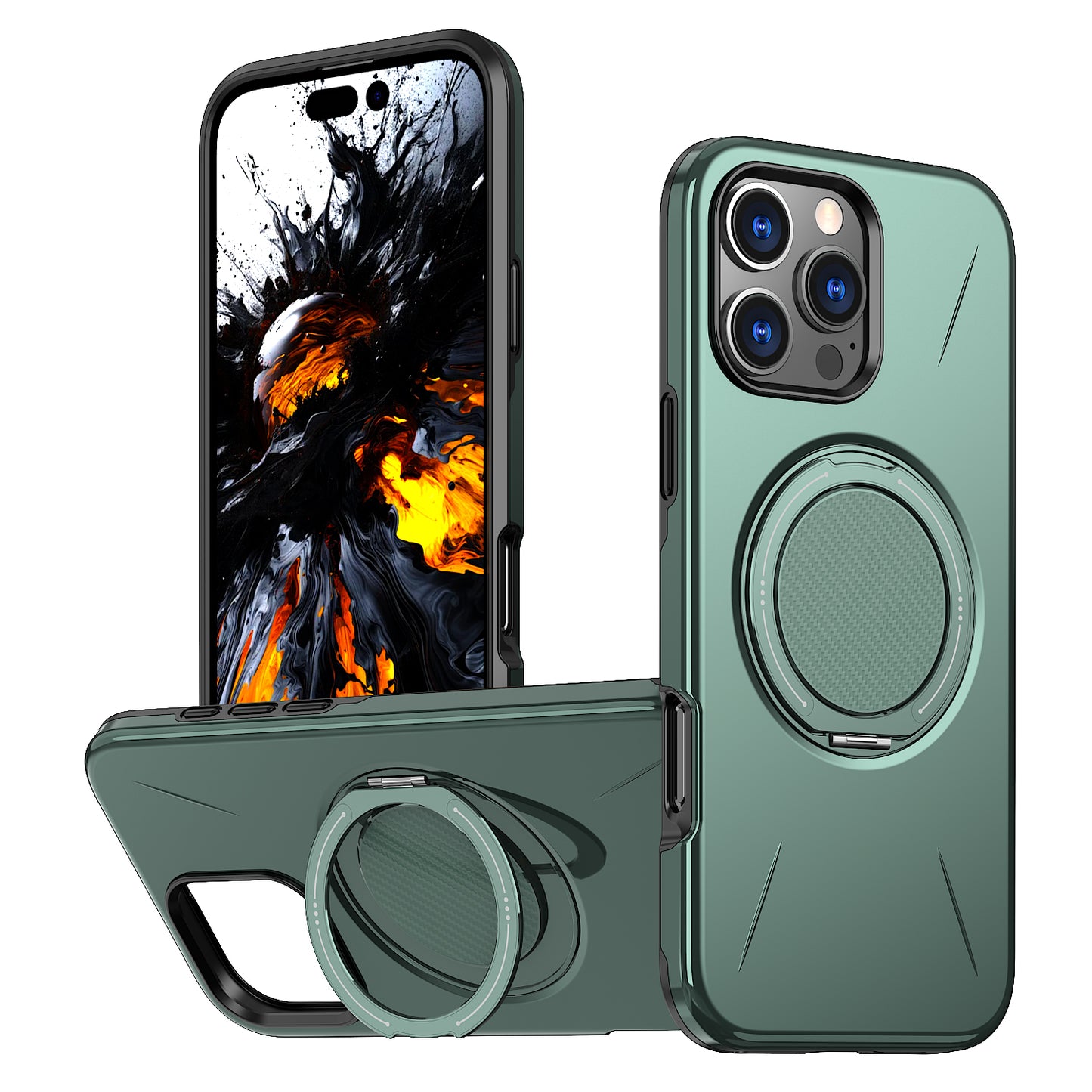 For iPhone 16 Pro Max Magnetic Case Rotating Kickstand TPU + PC Phone Cover