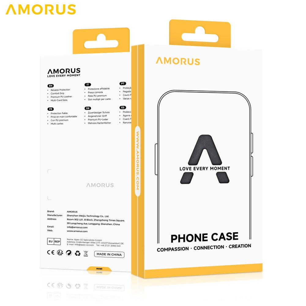 AMORUS For iPhone 14 Case Compatible with MagSafe RFID Blocking Card Holder Leather Phone Cover