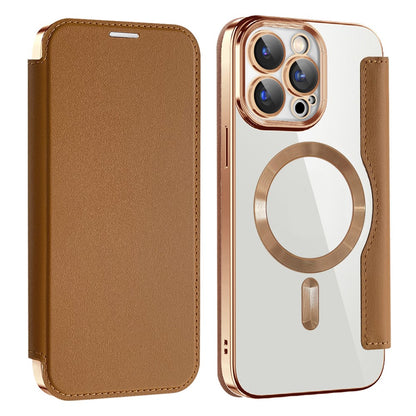 AMORUS For iPhone 15 Pro Max Case Compatible with MagSafe RFID Blocking Card Holder Leather Phone Cover