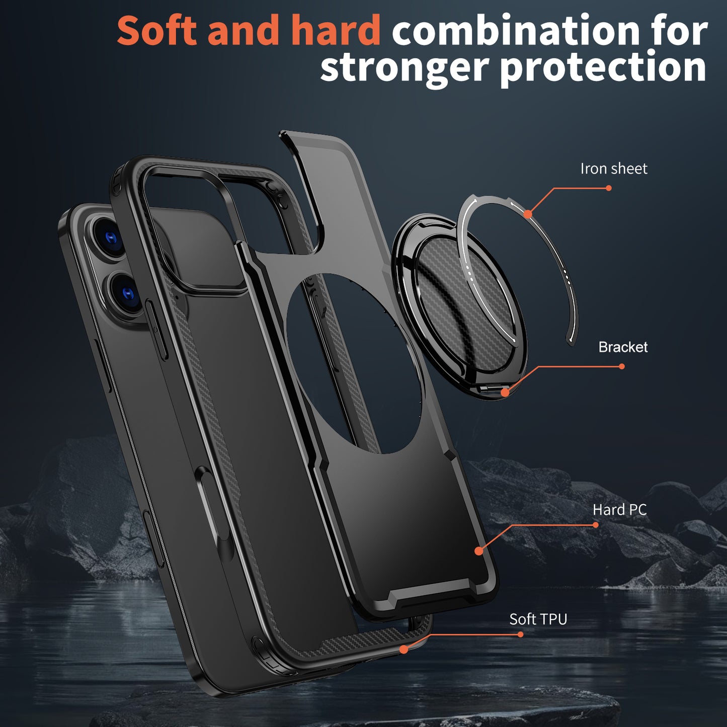For iPhone 15 Pro Case Compatible with MagSafe TPU + PC Kickstand Phone Cover