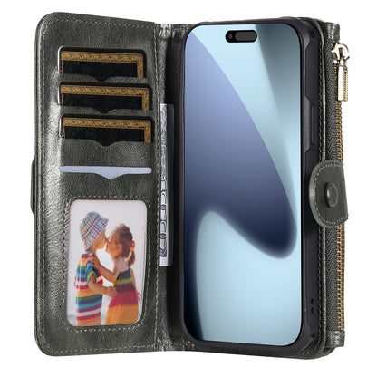For iPhone 17 Pro Max Phone Case PU Leather Zipper Wallet Detachable Cover