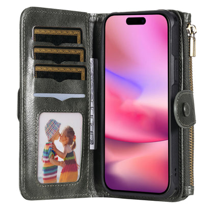 For iPhone 17 Phone Case PU Leather Zipper Wallet Detachable Cover