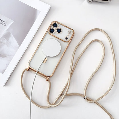 For iPhone 17 Pro Case Compatible with MagSafe Electroplating TPU Phone Cover with Long Lanyard