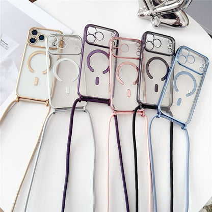 For iPhone 17 Pro Case Compatible with MagSafe Electroplating TPU Phone Cover with Long Lanyard