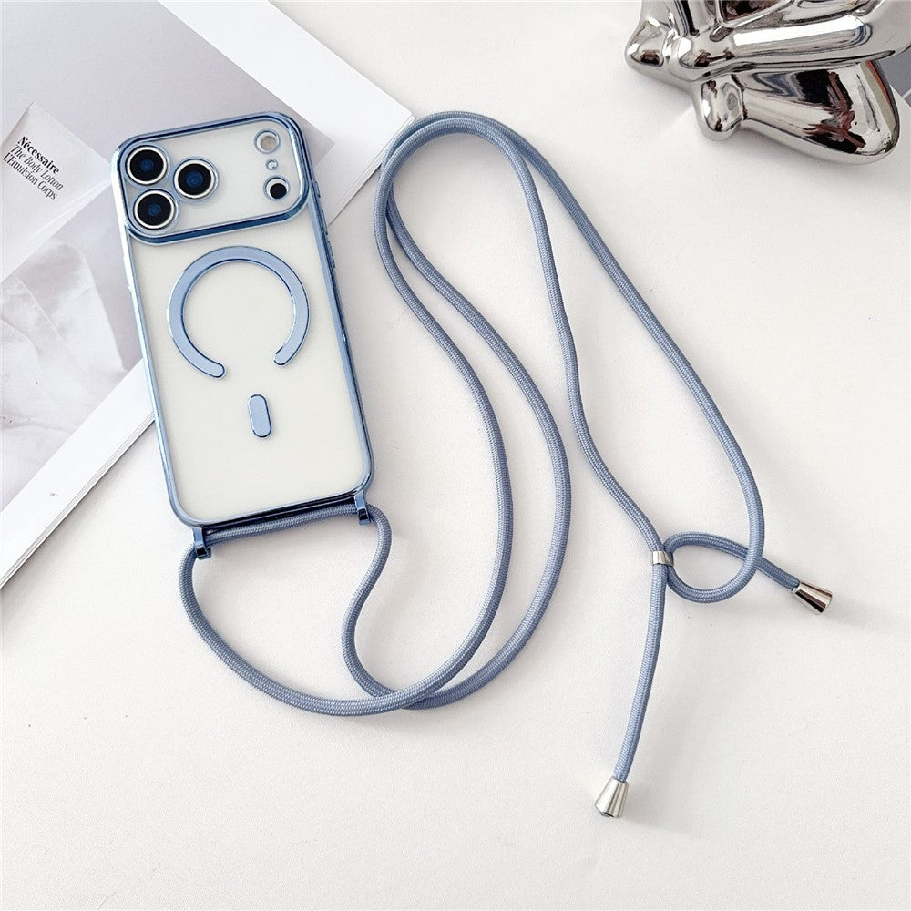 For iPhone 17 Pro Case Compatible with MagSafe Electroplating TPU Phone Cover with Long Lanyard