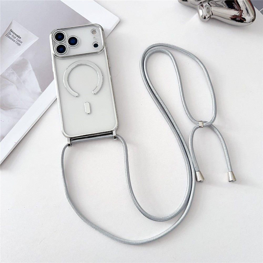 For iPhone 17 Pro Case Compatible with MagSafe Electroplating TPU Phone Cover with Long Lanyard