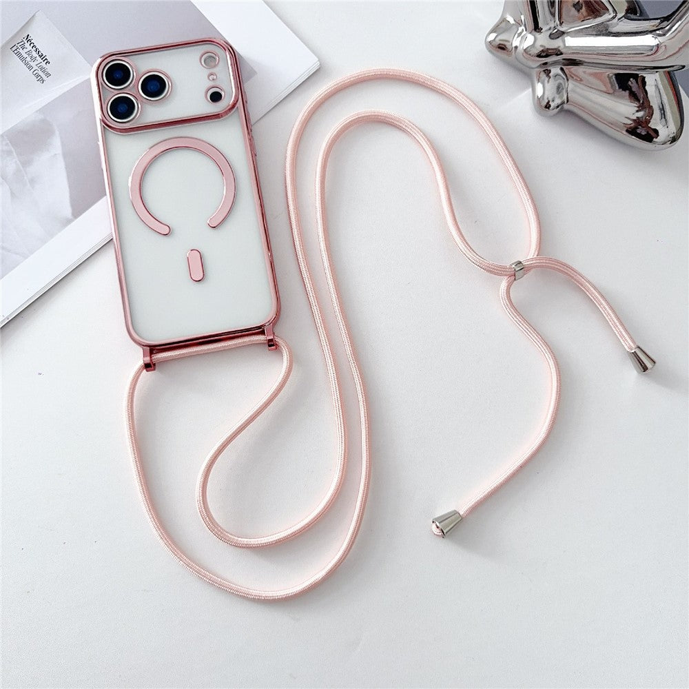 For iPhone 17 Pro Case Compatible with MagSafe Electroplating TPU Phone Cover with Long Lanyard