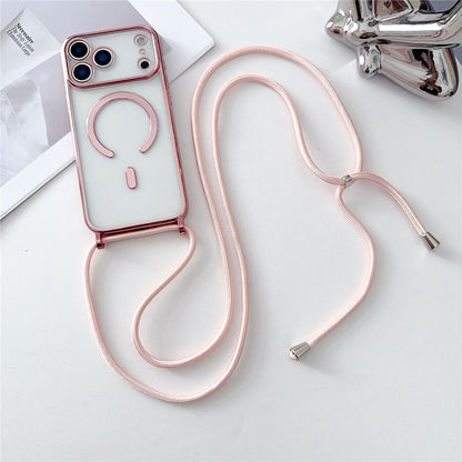 For iPhone 17 Pro Case Compatible with MagSafe Electroplating TPU Phone Cover with Long Lanyard
