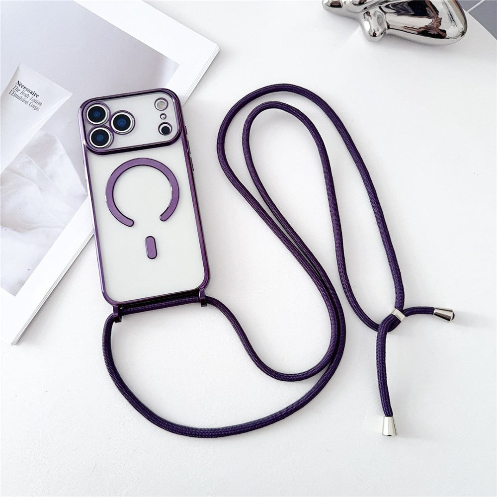 For iPhone 17 Pro Case Compatible with MagSafe Electroplating TPU Phone Cover with Long Lanyard