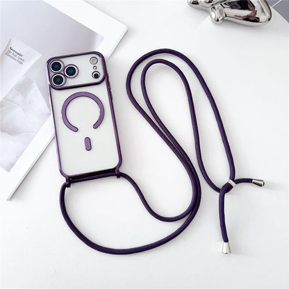 For iPhone 17 Pro Case Compatible with MagSafe Electroplating TPU Phone Cover with Long Lanyard