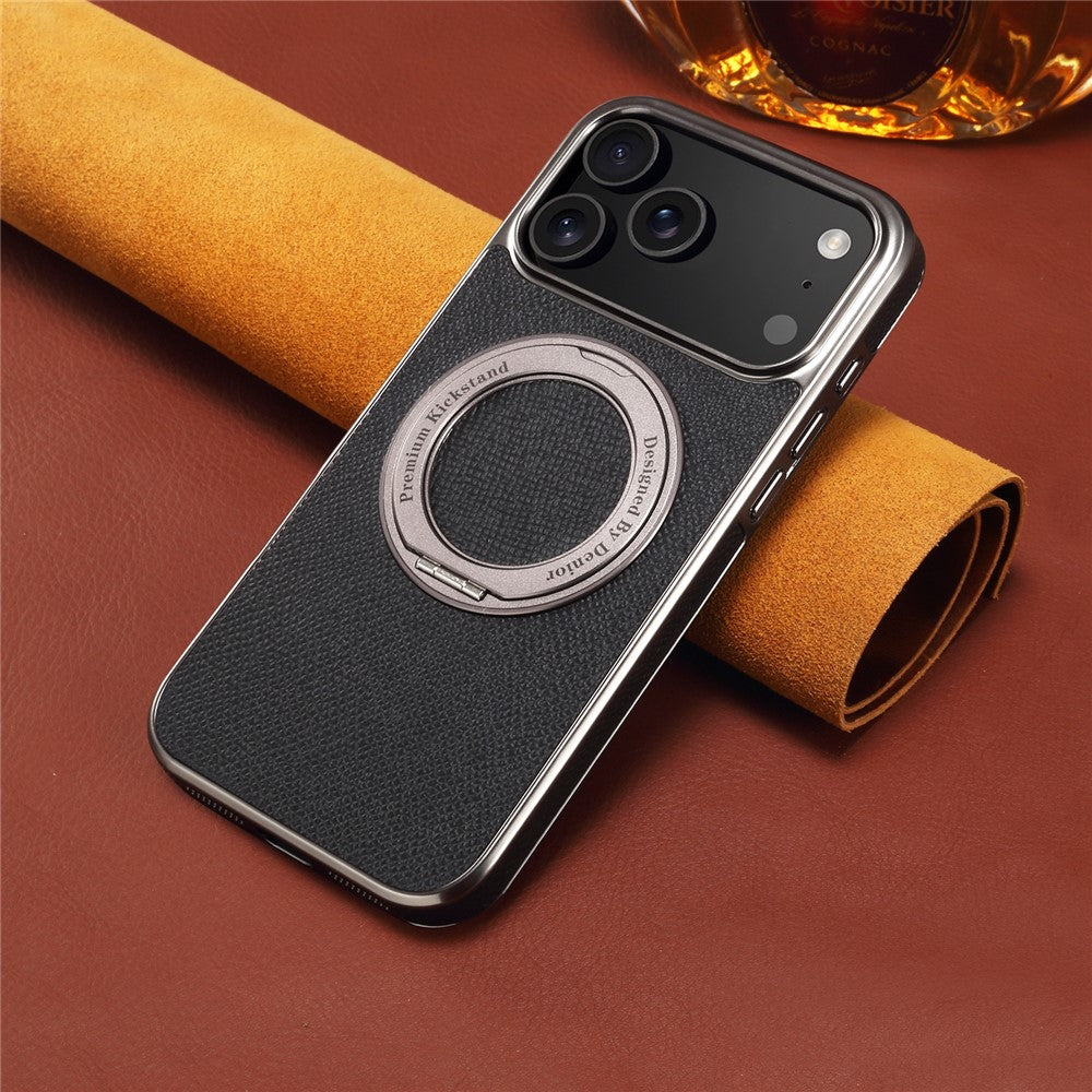 For iPhone 17 Pro Max Kickstand Case Genuine Cow Leather Back Cover Compatible with MagSafe