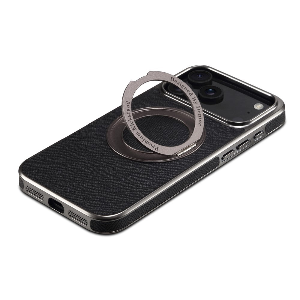 For iPhone 17 Pro Max Kickstand Case Genuine Cow Leather Back Cover Compatible with MagSafe