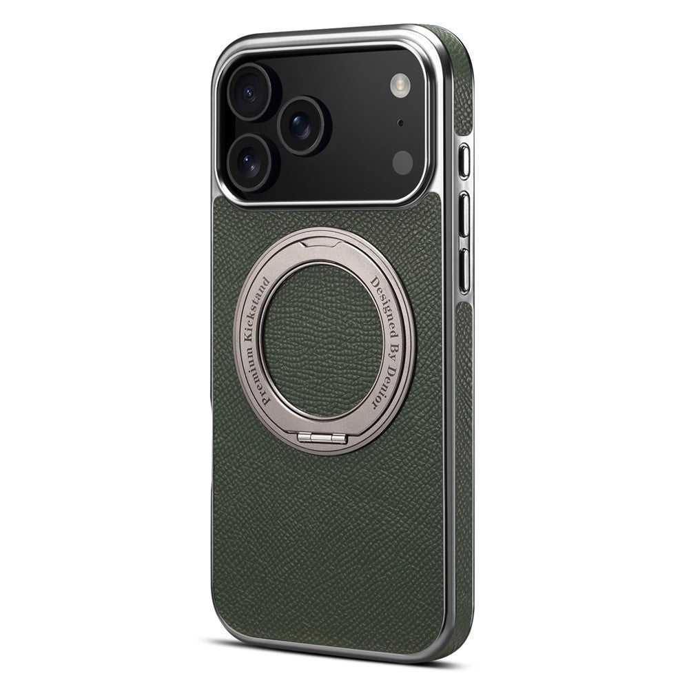 For iPhone 17 Pro Max Kickstand Case Genuine Cow Leather Back Cover Compatible with MagSafe