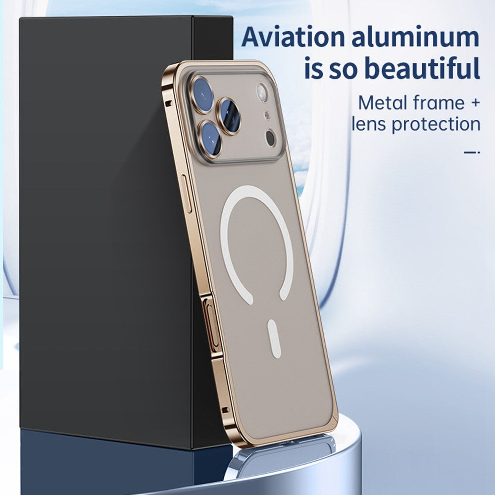 For iPhone 17 Pro Metal Clear Case Compatible with MagSafe Safety Lock Back Cover