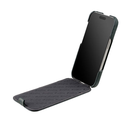 MELKCO For iPhone 17 Pro Max Case Compatible with MagSafe Vertical Flip Genuine Cow Leather + PC Phone Cover