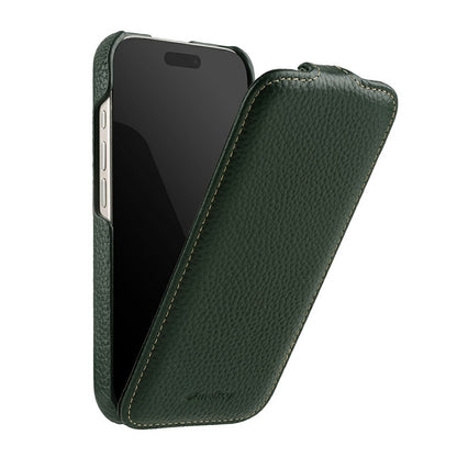MELKCO For iPhone 17 Pro Max Case Compatible with MagSafe Vertical Flip Genuine Cow Leather + PC Phone Cover