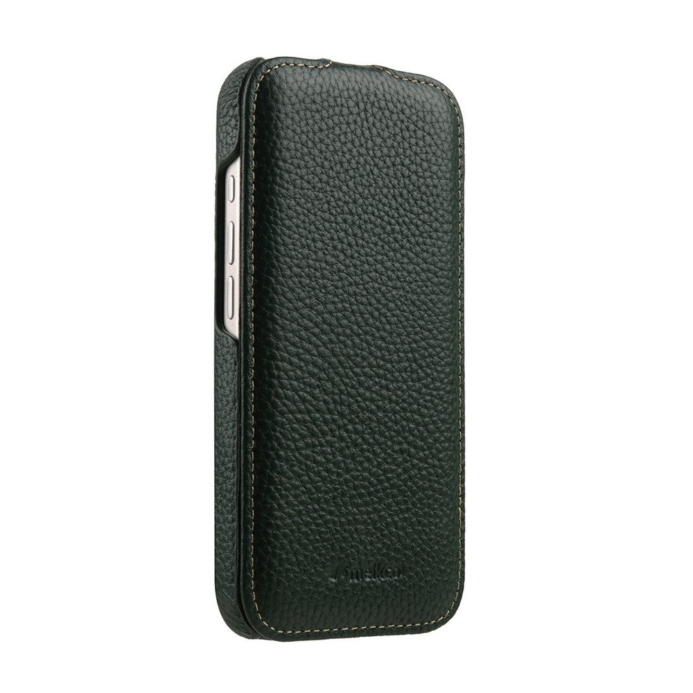 MELKCO For iPhone 17 Pro Max Case Compatible with MagSafe Vertical Flip Genuine Cow Leather + PC Phone Cover
