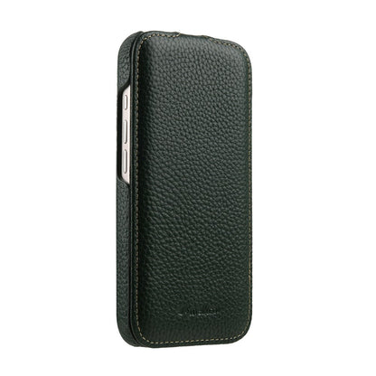 MELKCO For iPhone 17 Pro Max Case Compatible with MagSafe Vertical Flip Genuine Cow Leather + PC Phone Cover