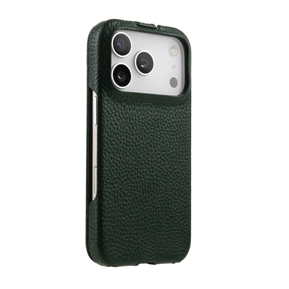 MELKCO For iPhone 17 Pro Max Case Compatible with MagSafe Vertical Flip Genuine Cow Leather + PC Phone Cover