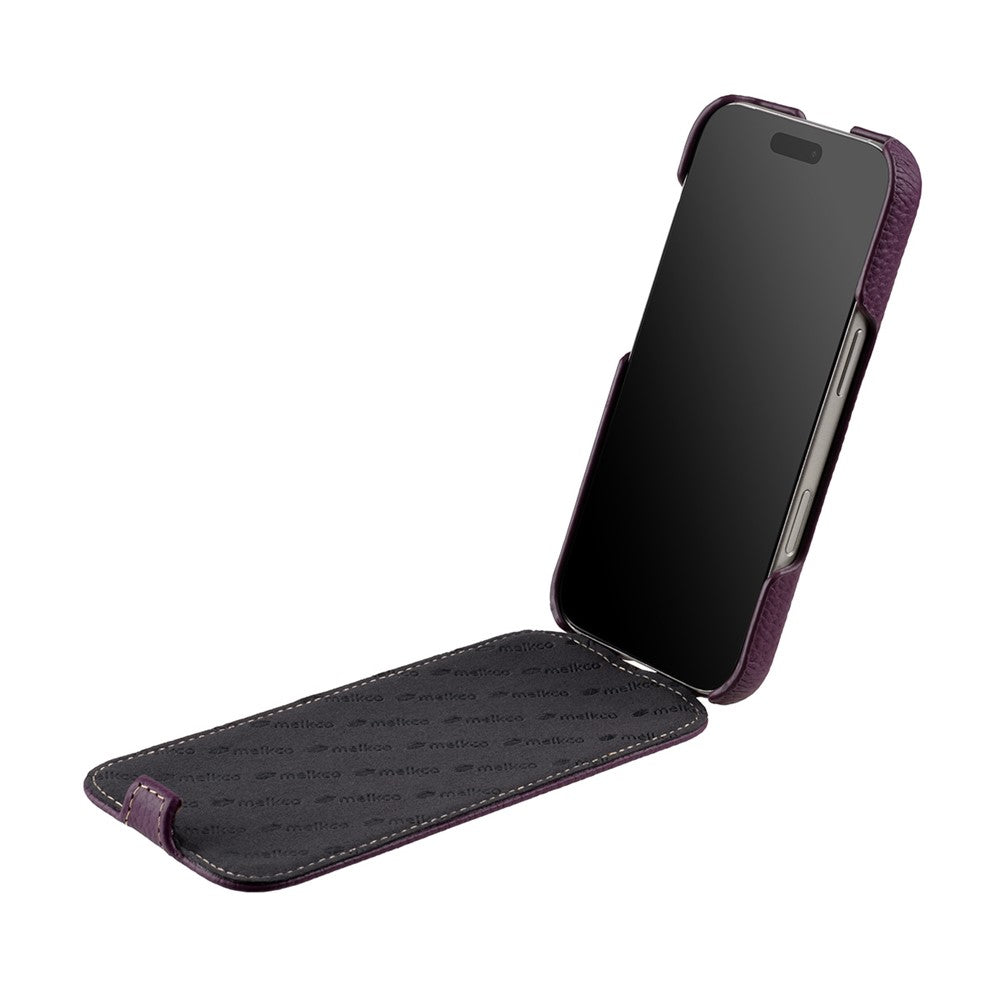 MELKCO For iPhone 17 Pro Case Compatible with MagSafe Vertical Flip Genuine Cow Leather + PC Phone Cover