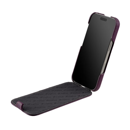 MELKCO For iPhone 17 Pro Case Compatible with MagSafe Vertical Flip Genuine Cow Leather + PC Phone Cover