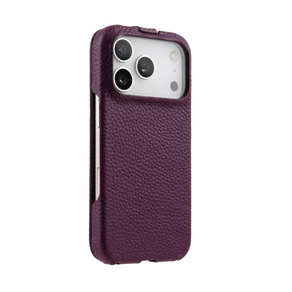 MELKCO For iPhone 17 Pro Case Compatible with MagSafe Vertical Flip Genuine Cow Leather + PC Phone Cover