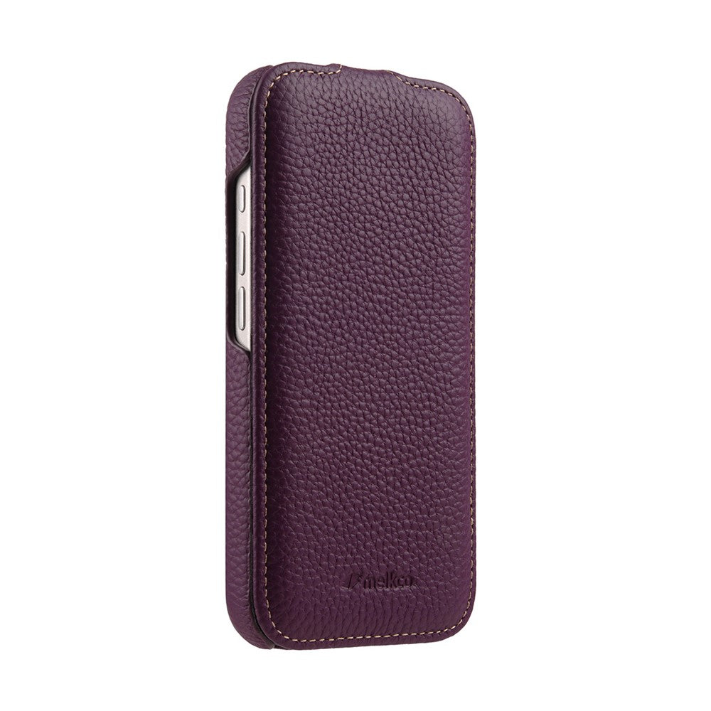 MELKCO For iPhone 17 Pro Case Compatible with MagSafe Vertical Flip Genuine Cow Leather + PC Phone Cover