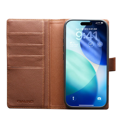 QIALINO For iPhone 17 Pro Max Detachable Wallet Case Compatible with MagSafe Genuine Cow Leather Phone Cover