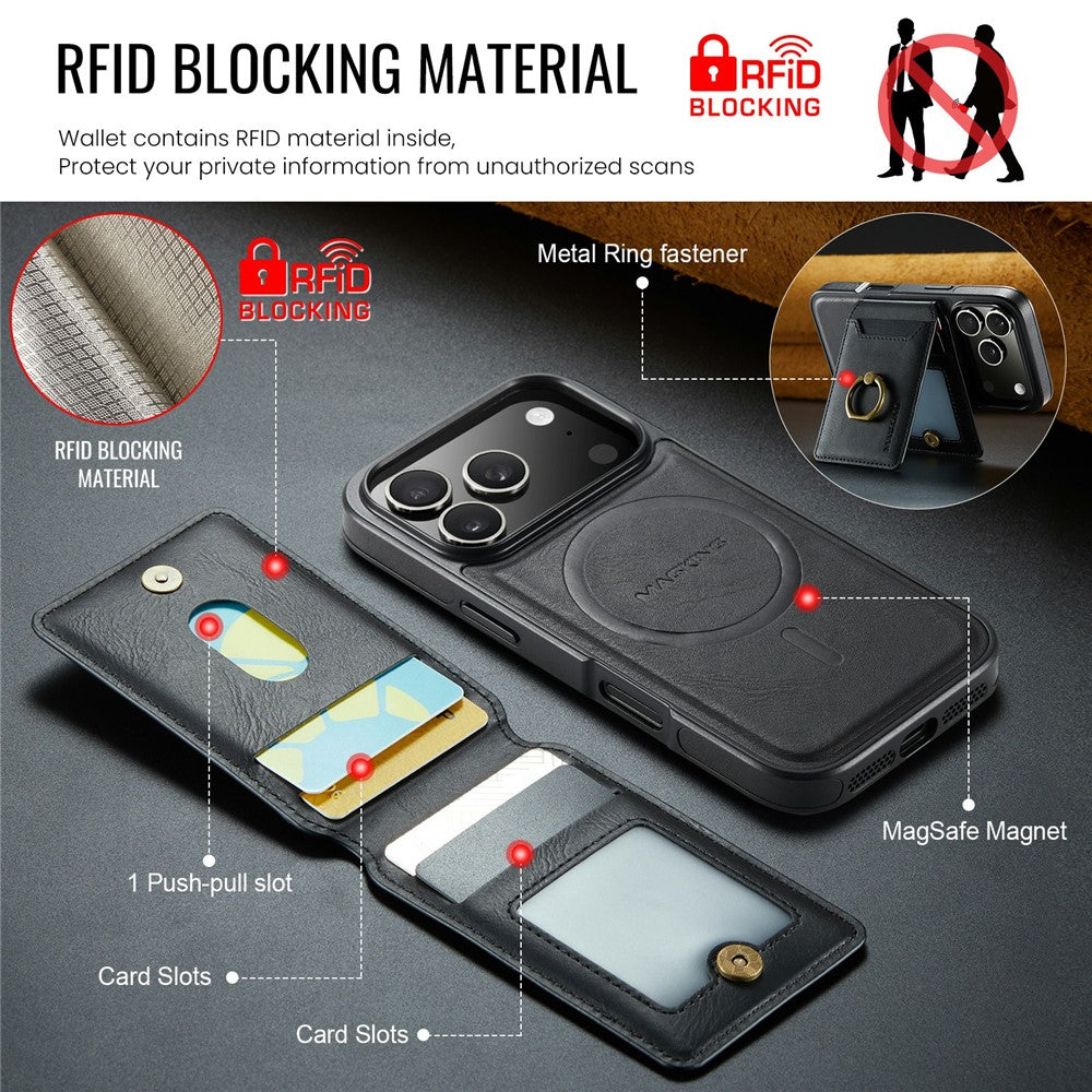 MAGKING K1 Series For iPhone 17 Pro Max Magnetic Case PC + TPU + PU Phone Cover with Card Holder