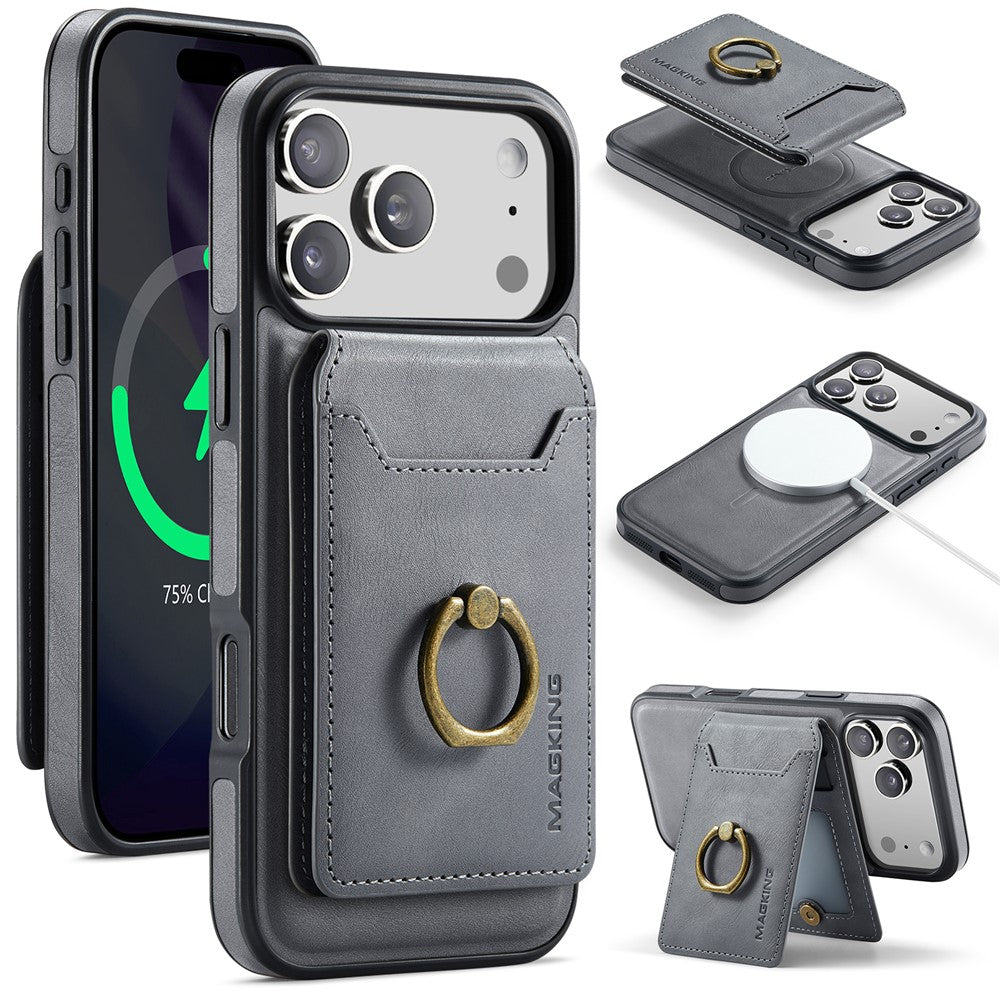 MAGKING K1 Series For iPhone 17 Pro Max Magnetic Case PC + TPU + PU Phone Cover with Card Holder