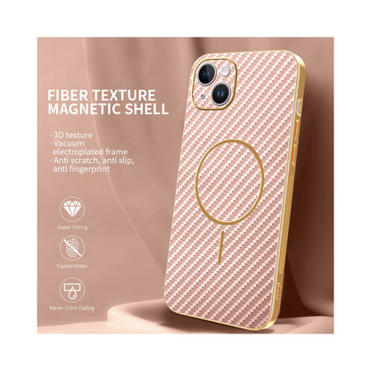 For iPhone 14 Plus Phone Case Carbon Fiber Textured Electroplated TPU Back Cover
