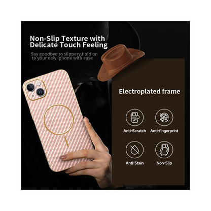 For iPhone 14 Plus Phone Case Carbon Fiber Textured Electroplated TPU Back Cover