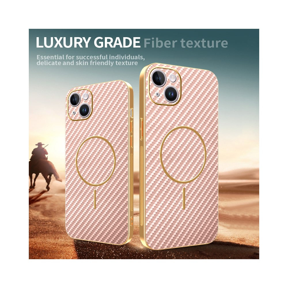 For iPhone 14 Plus Phone Case Carbon Fiber Textured Electroplated TPU Back Cover
