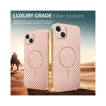 For iPhone 14 Plus Phone Case Carbon Fiber Textured Electroplated TPU Back Cover