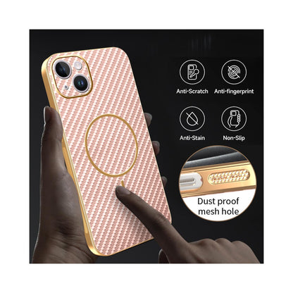For iPhone 14 Plus Phone Case Carbon Fiber Textured Electroplated TPU Back Cover